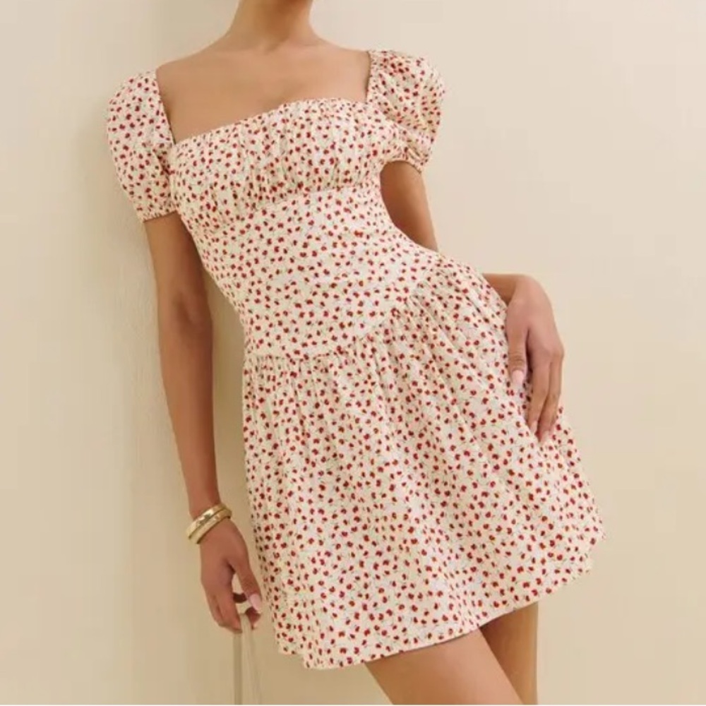 NWT Reformation Cottagecore Marielle Puff Sleeve Mini Dress In Fresa Sz 4 - Picture 4 of 15